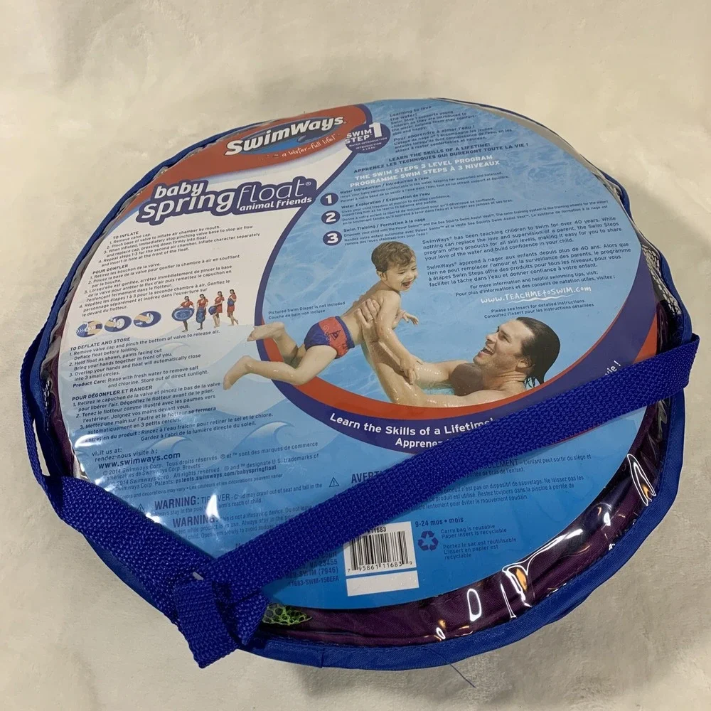 SwimWays Inflatable Baby Spring Pool Float Animal Friends‎ Huggable Hippo Canopy